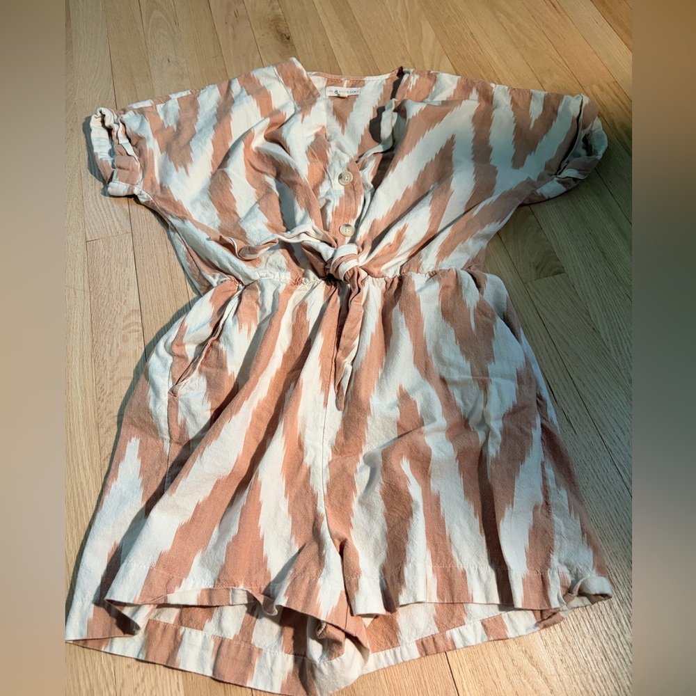 Lou & Grey for LOFT Romper Small Blush Stripe Tie Front Button Short Sleeve